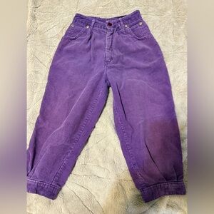 Vintage Organically Grown Pedal Pusher Pant Capri size 3 Pleated Corduroy Purple